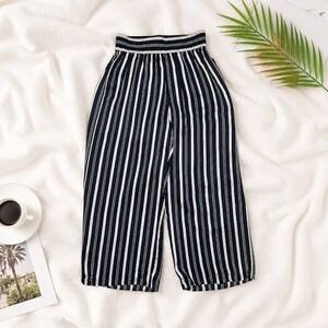 Everlane Coastal Quiet Luxury Striped Wide Leg Crop Pants Viscose 10 Summer Date